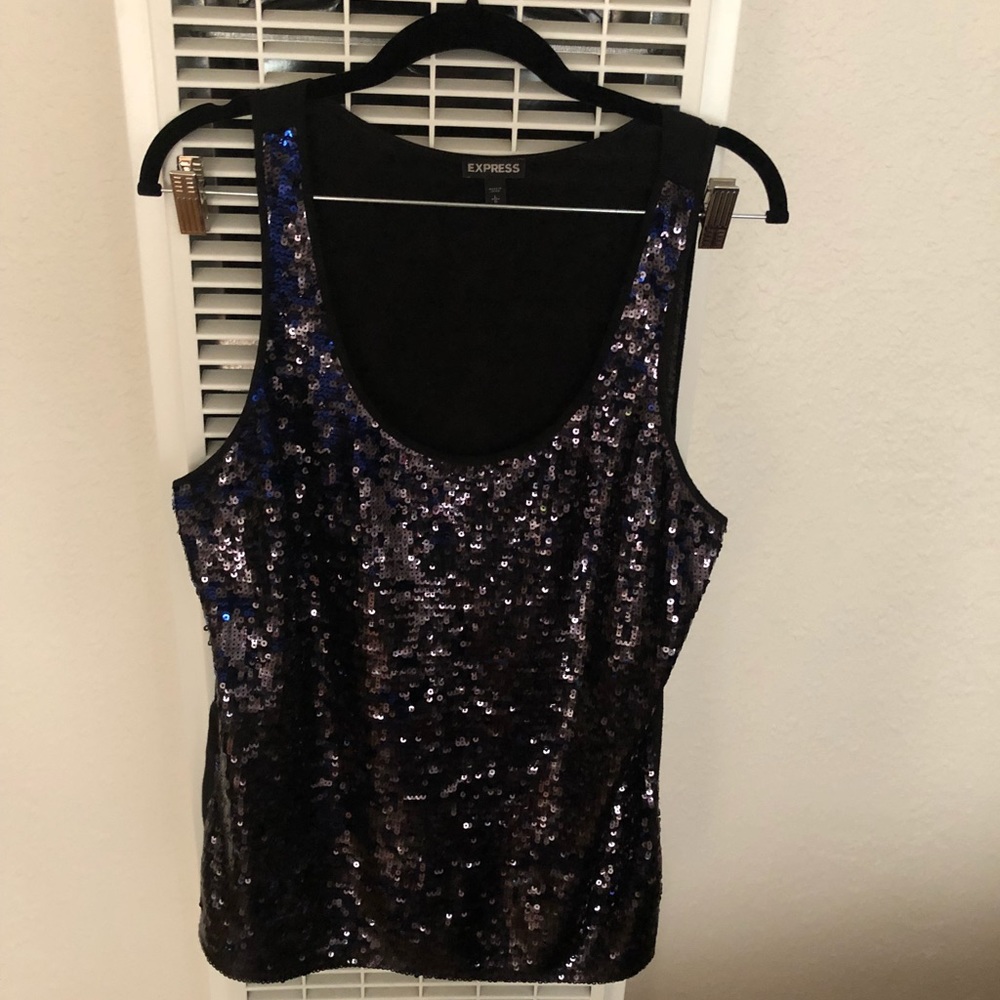 Express Sequins Top Blue/Black